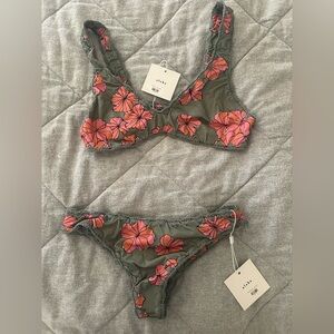 Posh Pua Green and Pink Floral Bikini Set
